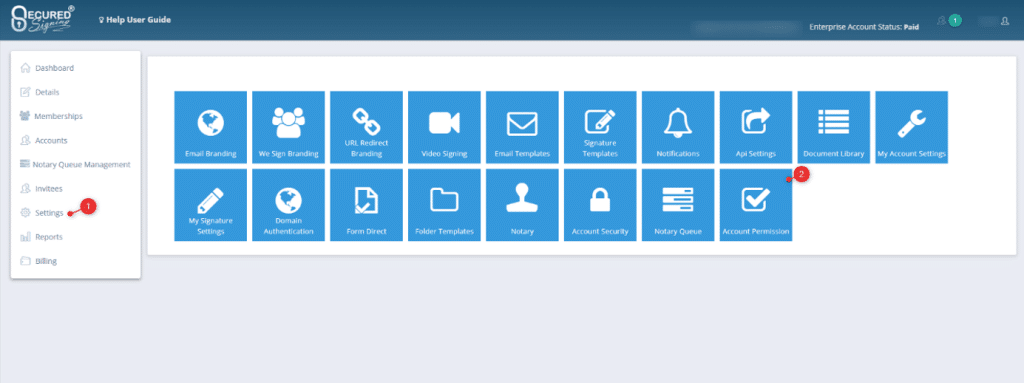 Enterprise Settings - Account Permissions