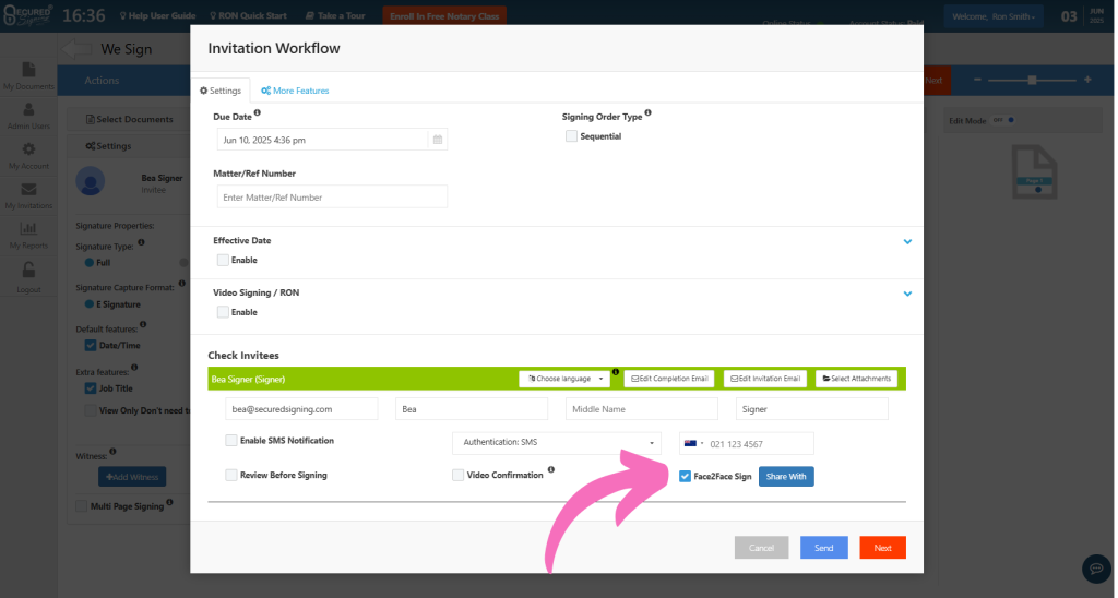 Face to Face - Invitation Workflow