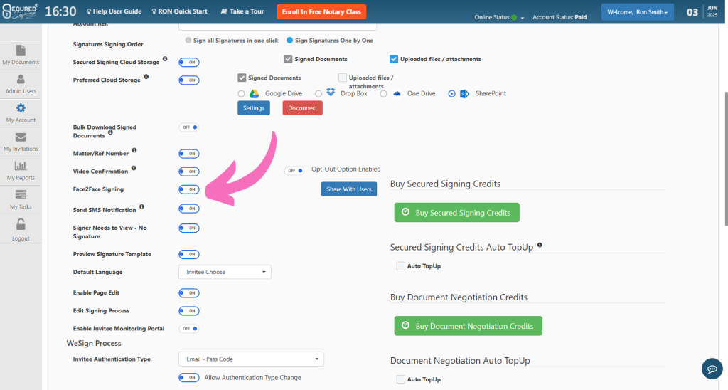 Face to Face - Settings