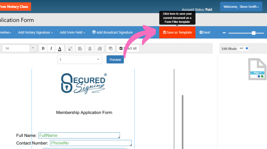 FormFiller - Save Template