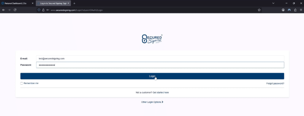 Log in to Secured Signing