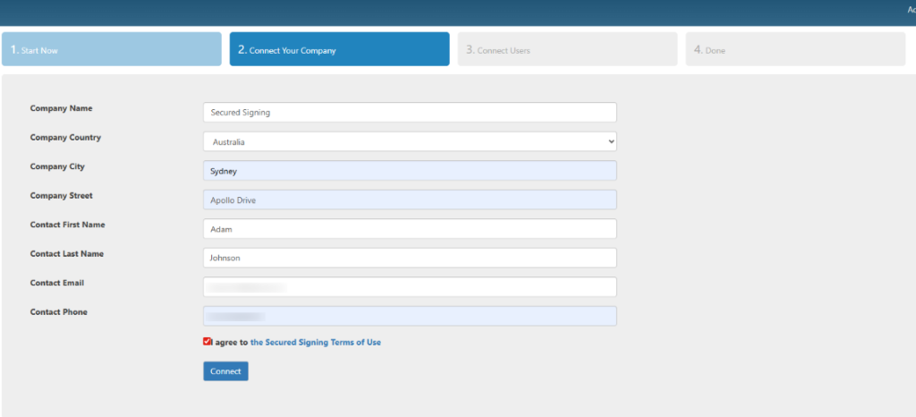 Fill-in your Company Details Register a Secured Signing company account
