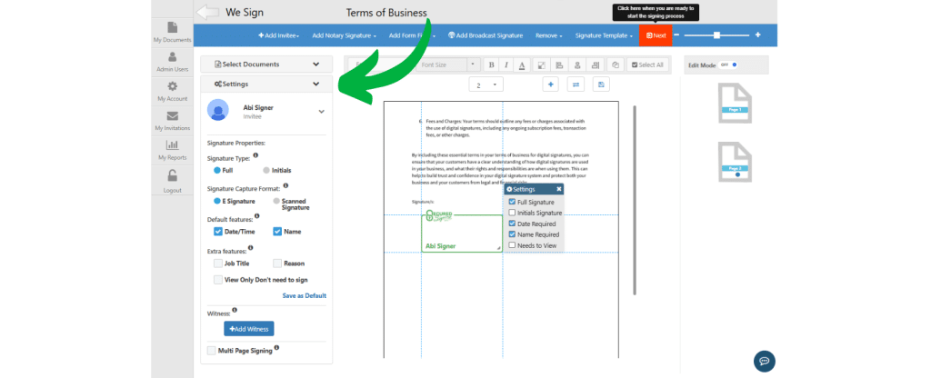 WeSign - Signature Settings