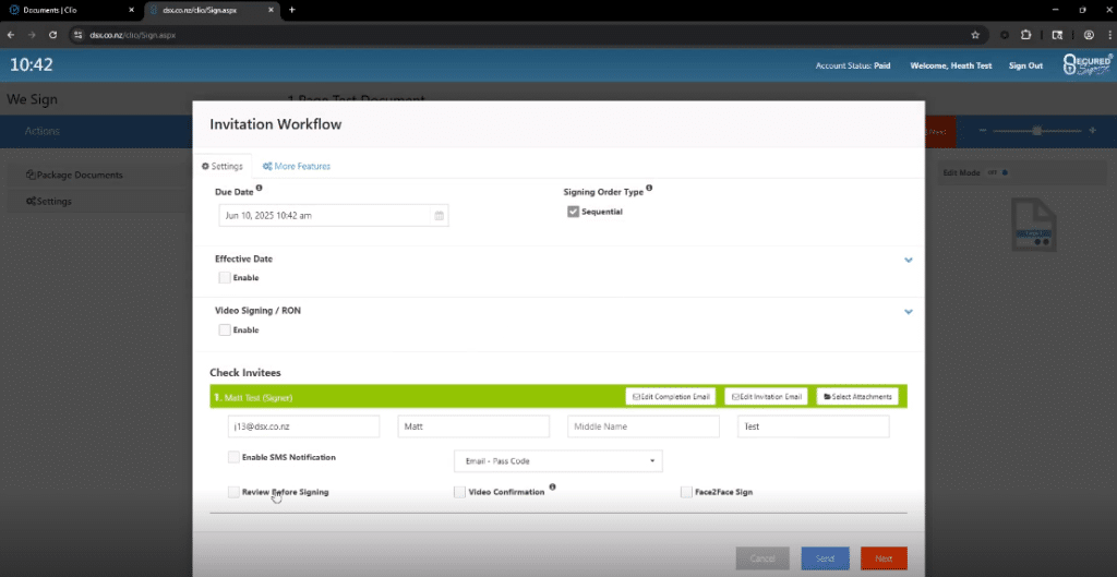 check info before sending to signer