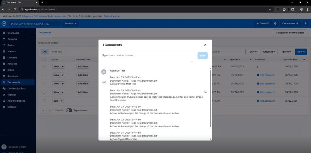 document log has been attached to the document