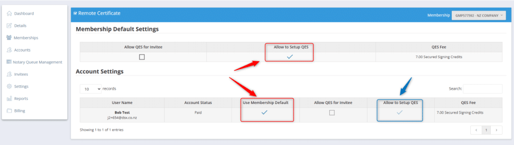 Membership Default Settings