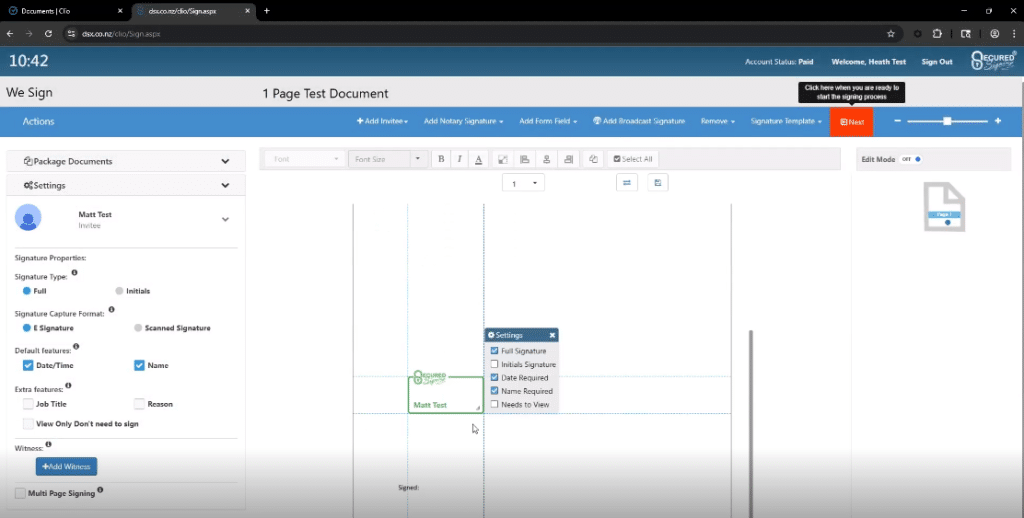 invitees that you would like to sign the document.
