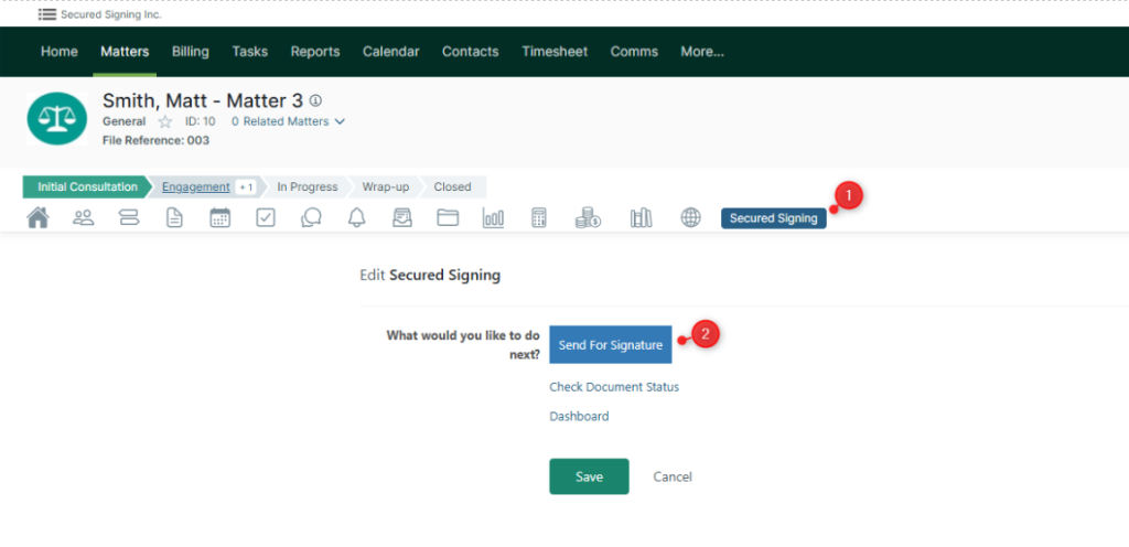 Open Secured Signing in a matter in Actionstep