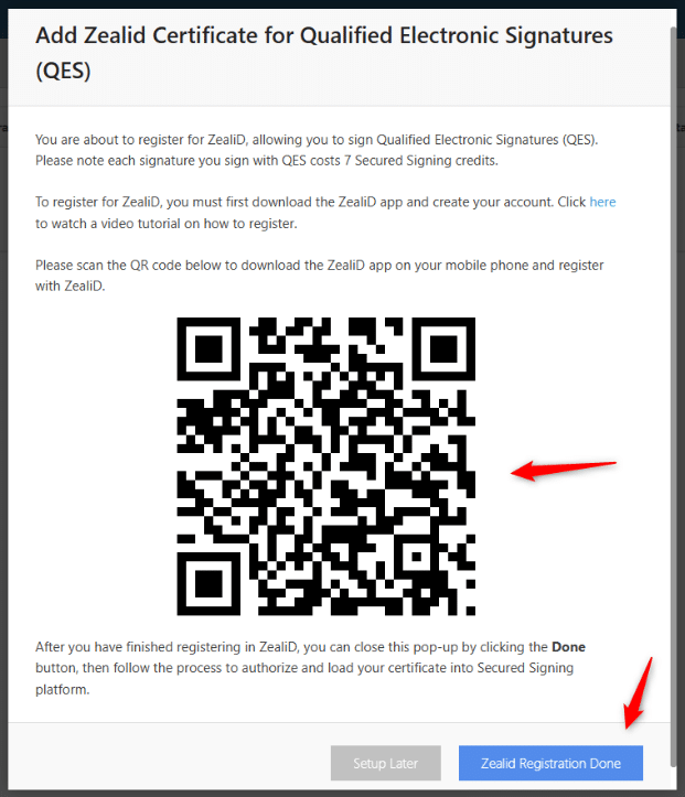 Zealid Registration Done button